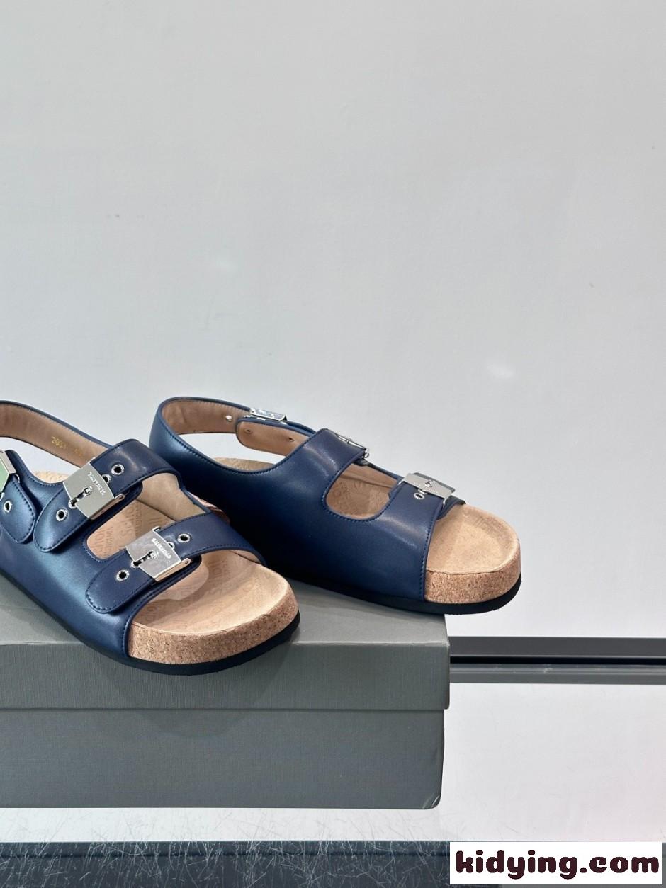 バレンシアガ x Scholl レザー サンダル カジュアル 人気 スーパーコピー ブルー-3