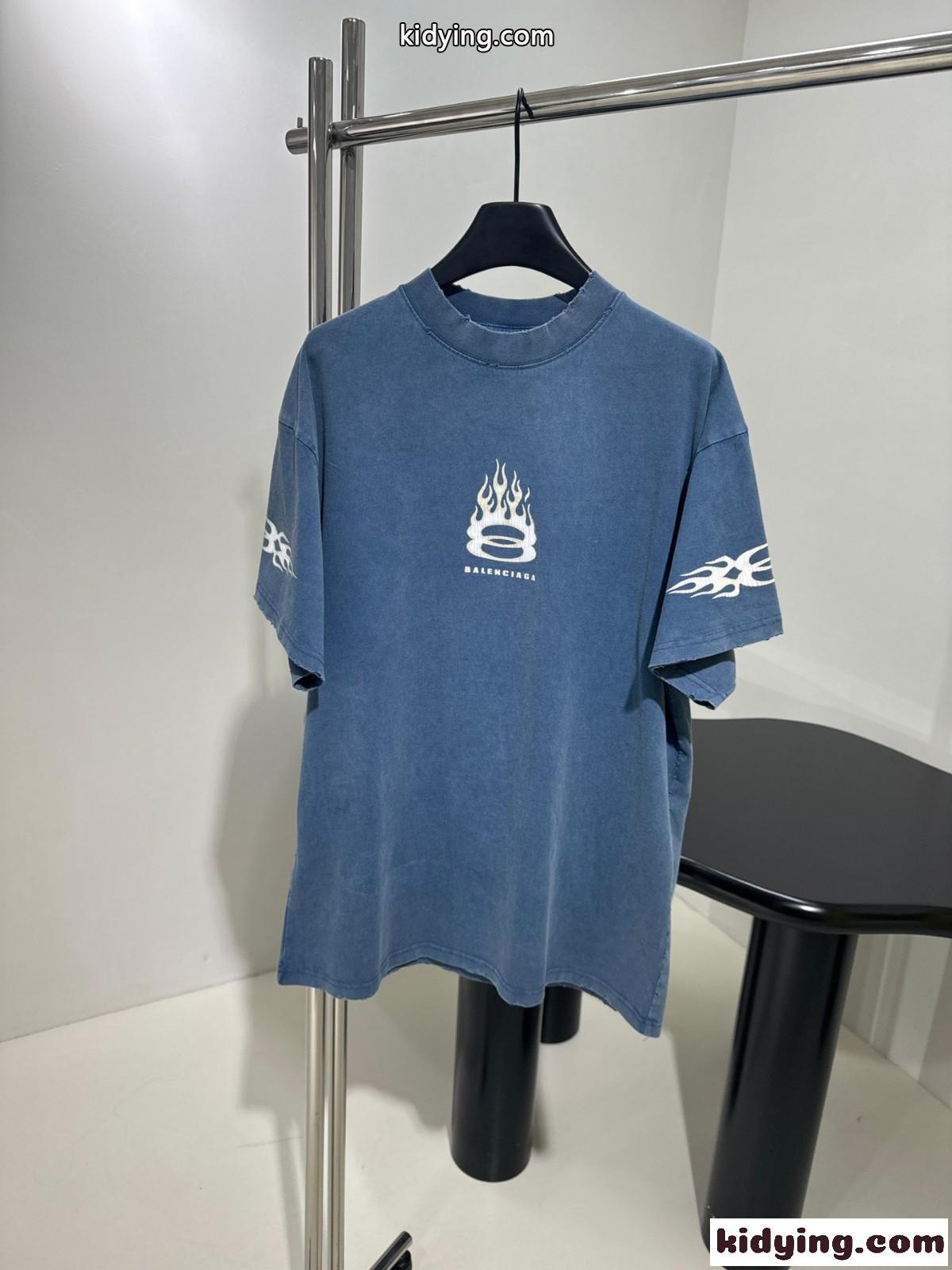 カジュアル プリント オーバーサイズTシャツ バレンシアガ 半袖Tシャツ コピー ブルー-0