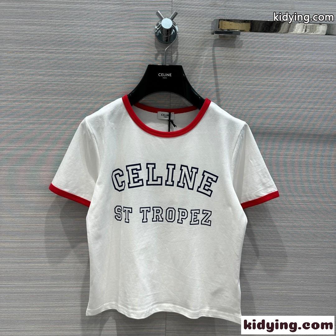 セリーヌ CELINE ST TROPEZ コットン Tシャツ スーパーコピー クルーネック 半袖-0