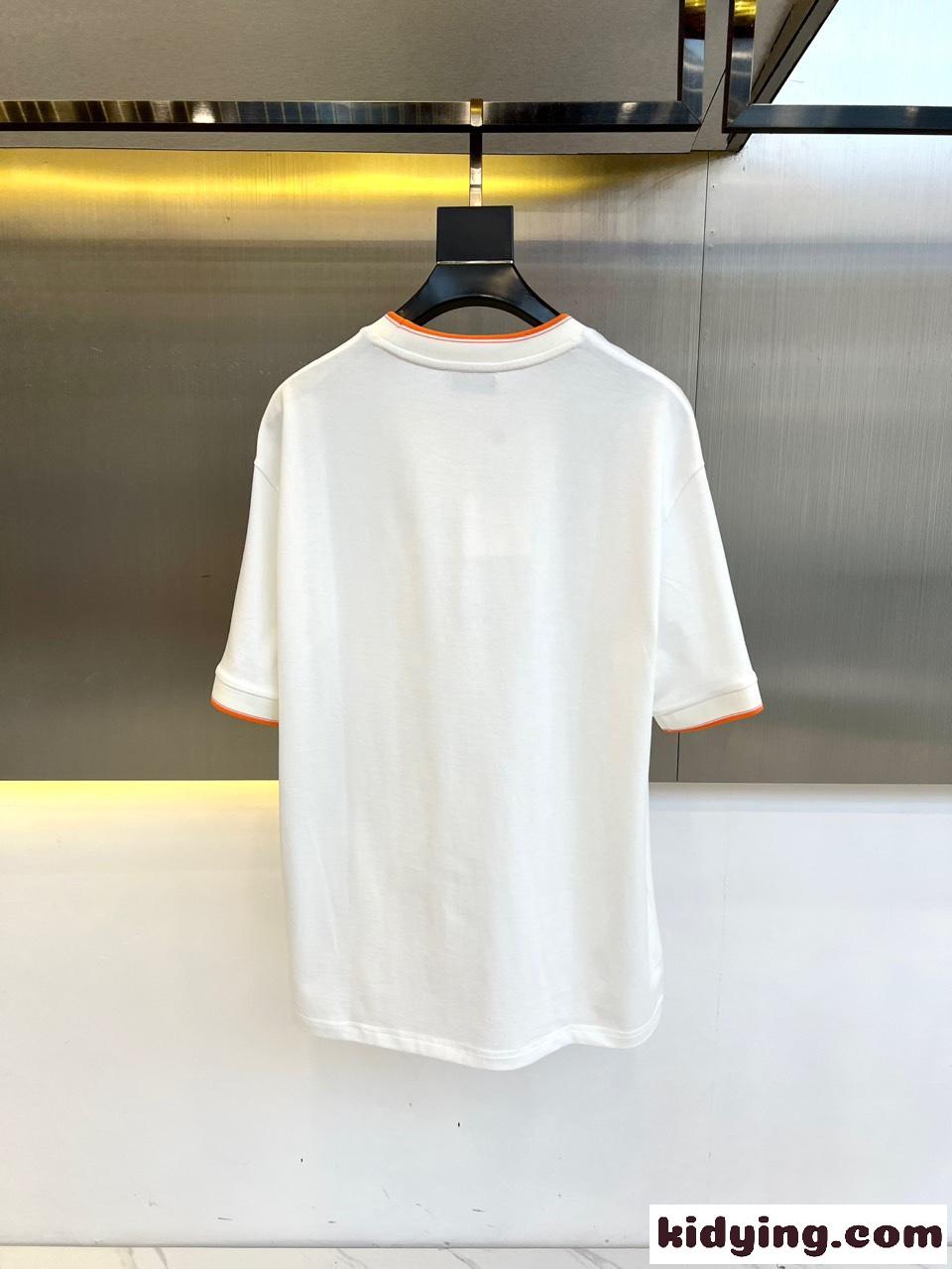 カジュアル リラックス 半袖Tシャツ エルメス Tシャツ 偽物 クルーネック ホワイト-3