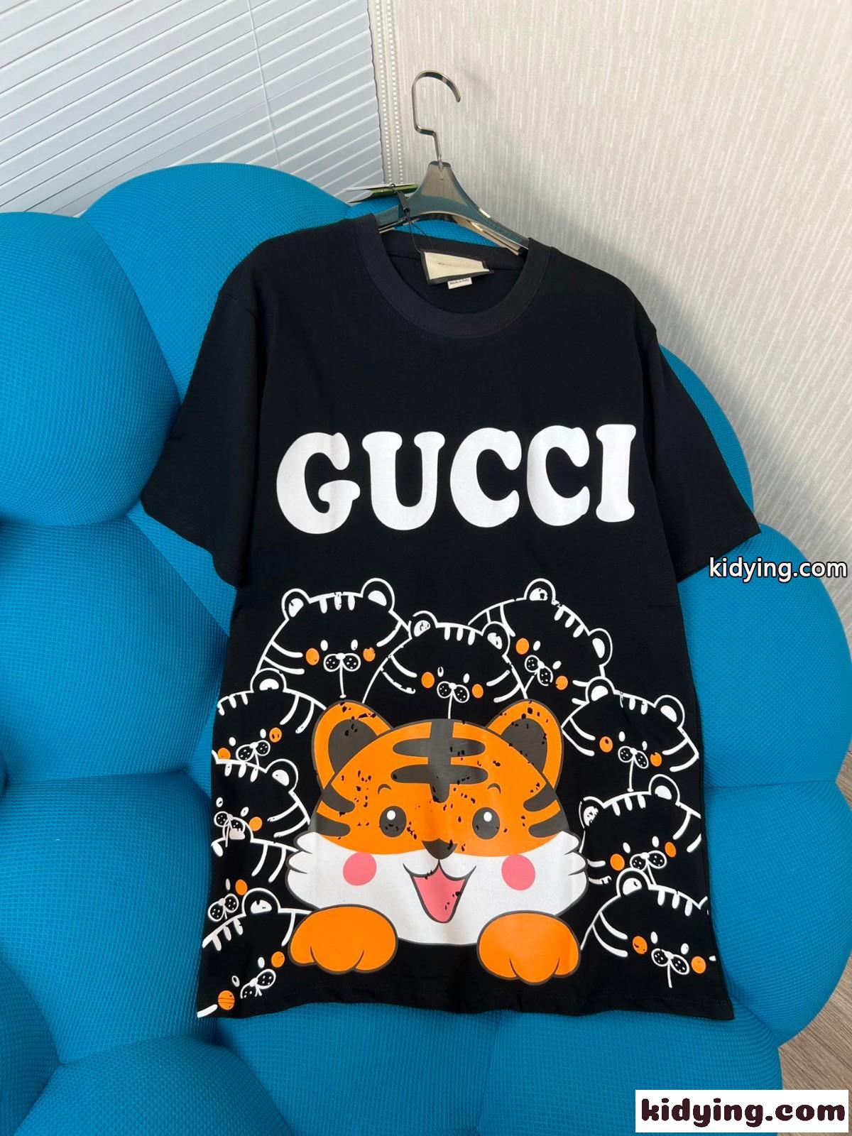 トレンド ビッグシルエット 体型カバー 可愛い プリント グッチ 半袖Tシャツ コピー クルーネック おしゃれ-3