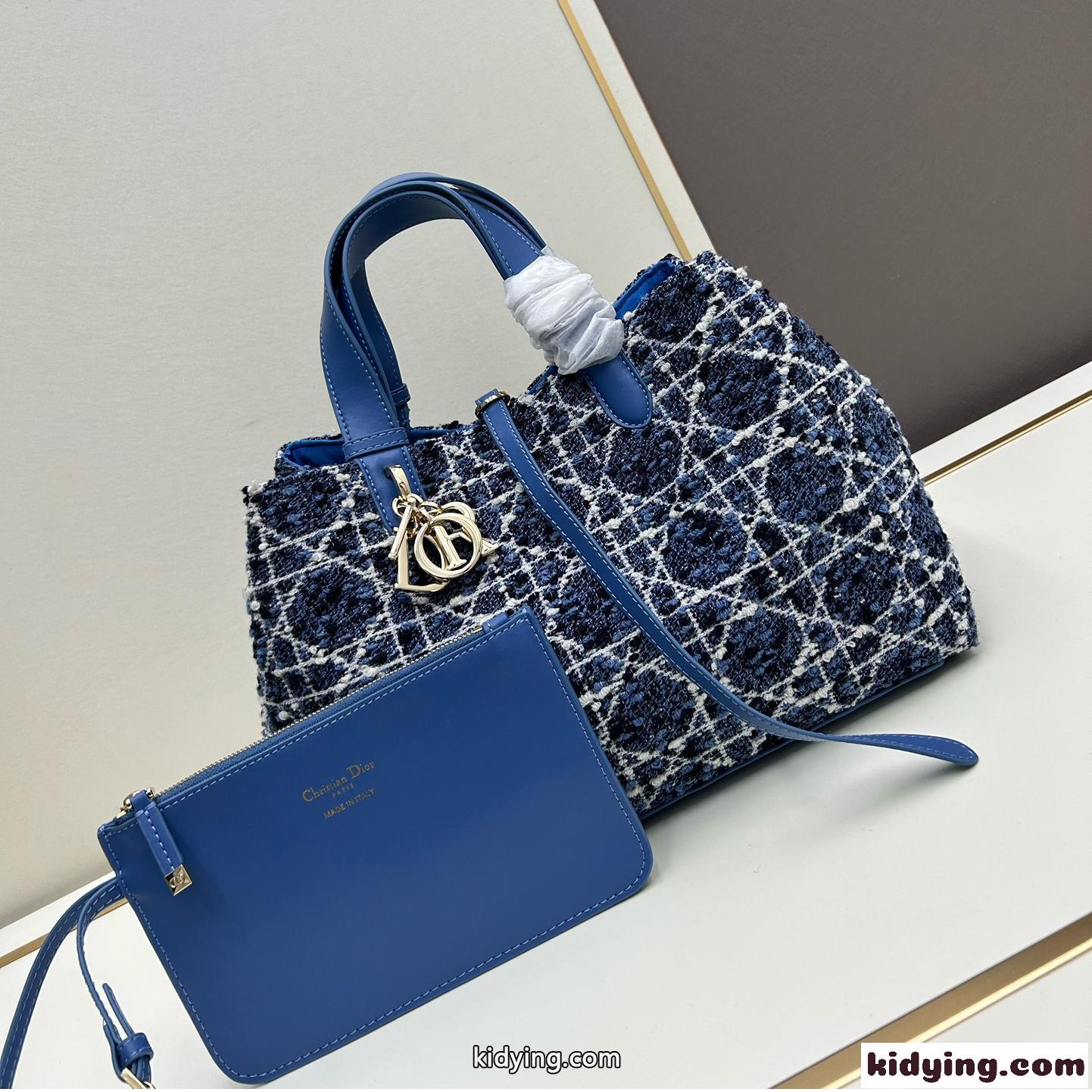 カナージュ ツイード Dior Toujours バッグ ミディアム クリスチャン・ディオール バッグ コピー ブルー-0