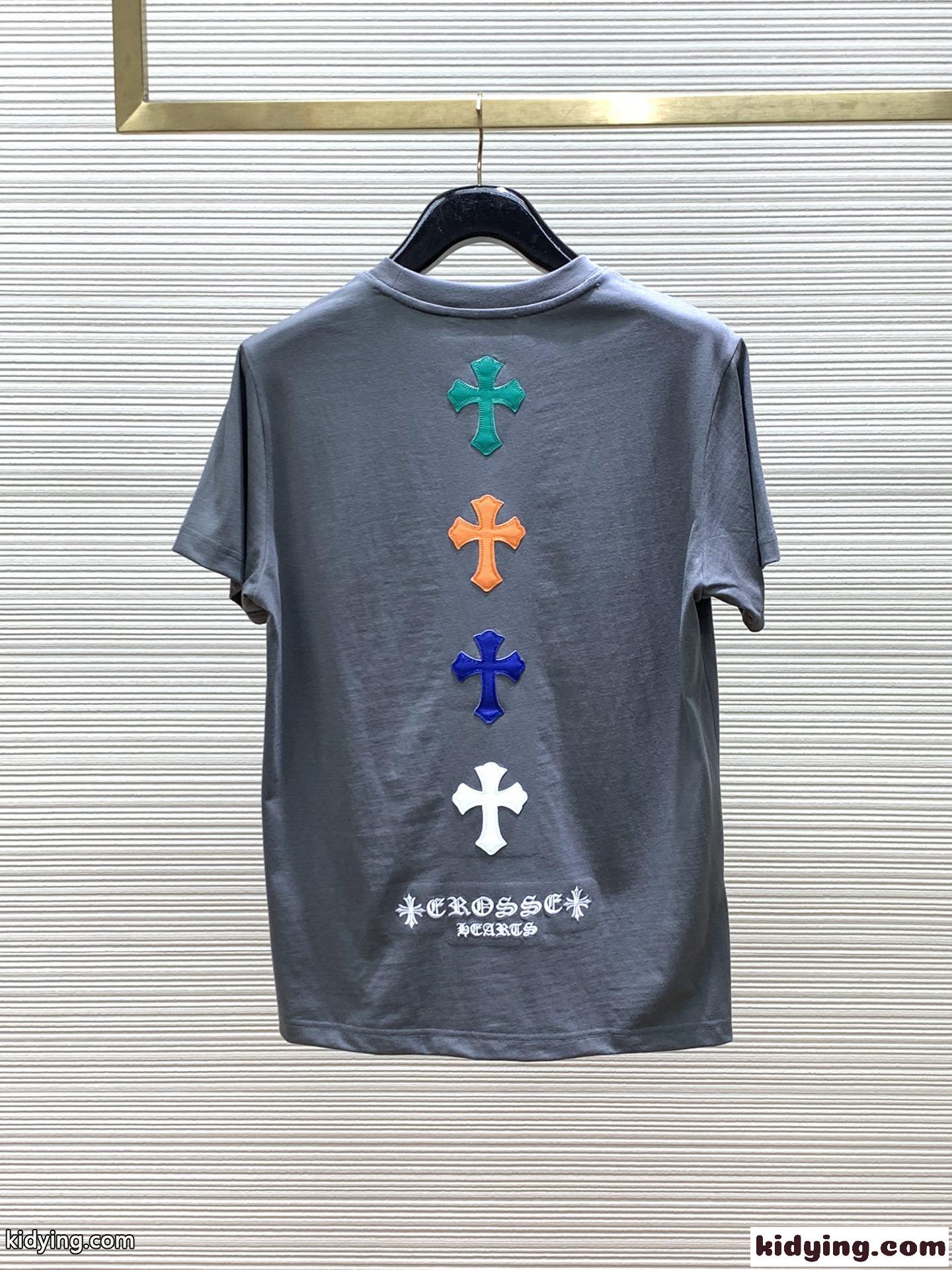 クロスパッチ クルーネック 半袖Tシャツ クロムハーツ Tシャツ コピー グレー-3