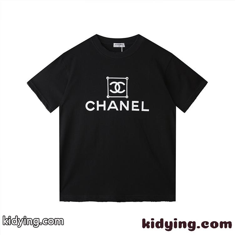 ロゴ プリント 定番 クルーネック シャネル tシャツ コピー 半袖 合わせやすい トップス-3