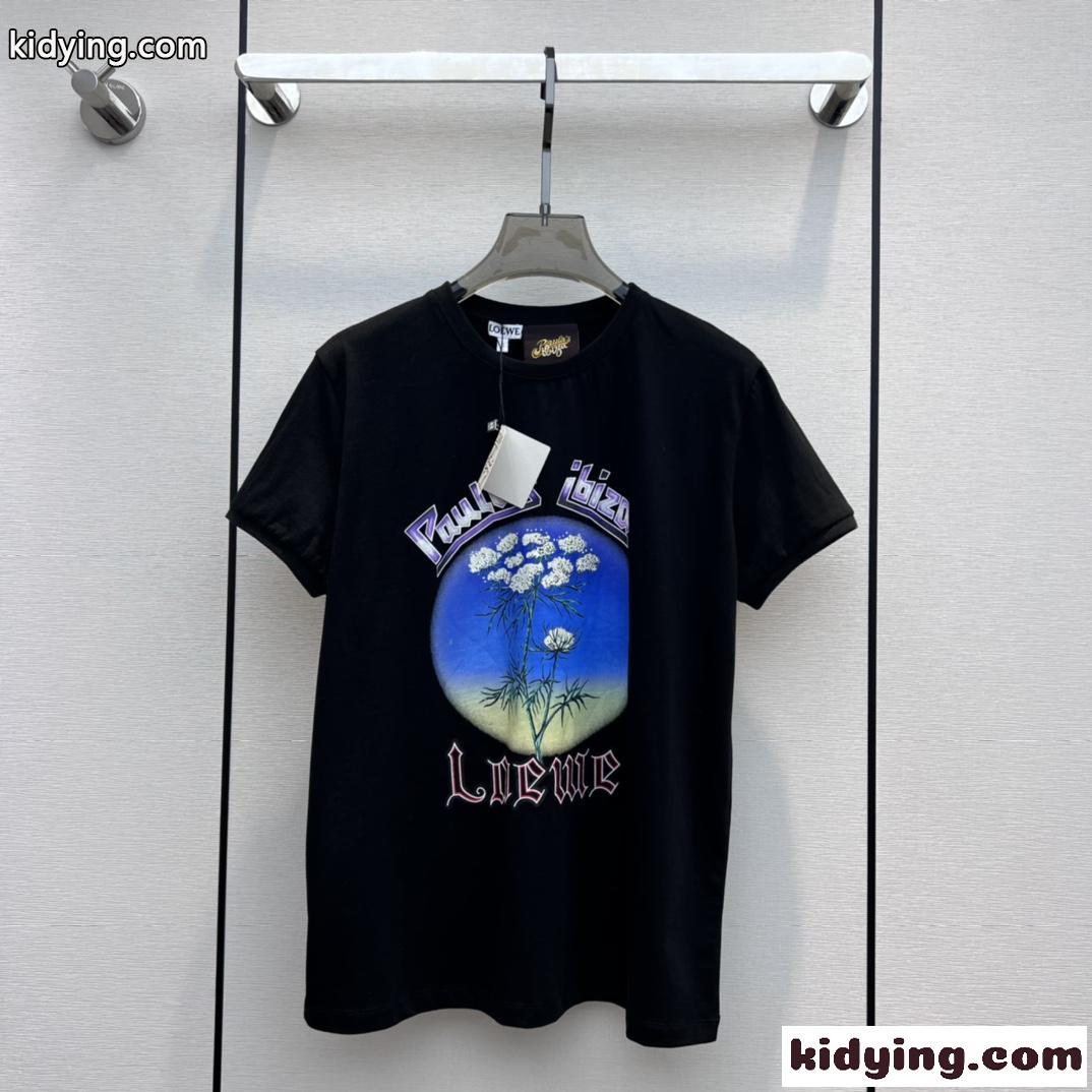 人気 フェンネル Tシャツ コットン ロエベ Tシャツ コピー ユニセックス ブラック-0