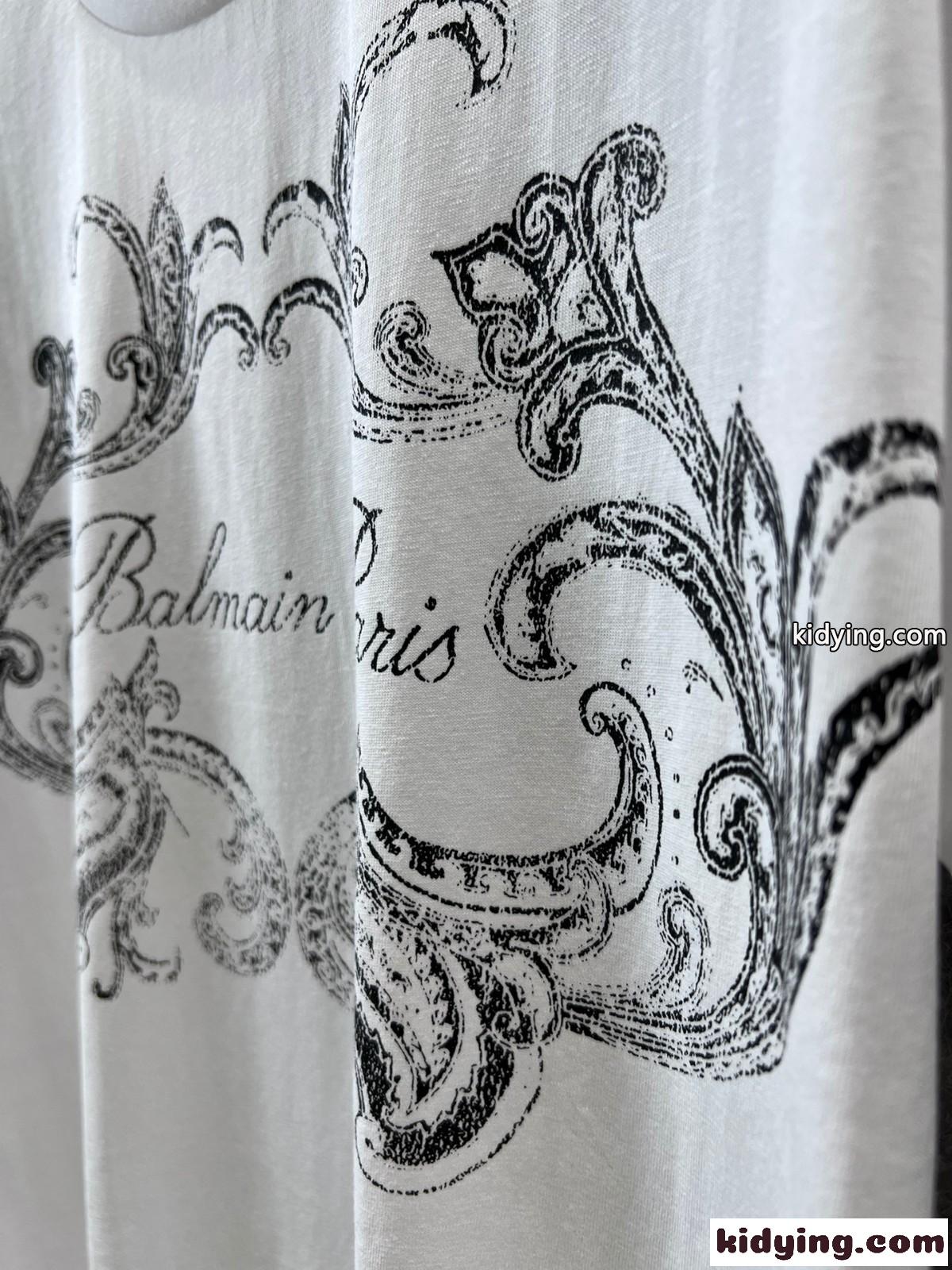 Balmain シグネチャー ペイズリー Tシャツ バルマン 半袖Tシャツ コピー レディース ホワイト-2