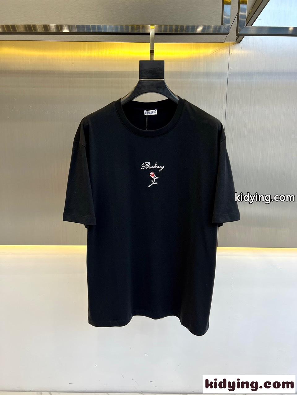 ロゴ ローズ コットンTシャツ バーバリー 半袖Tシャツ コピー ブラック-0