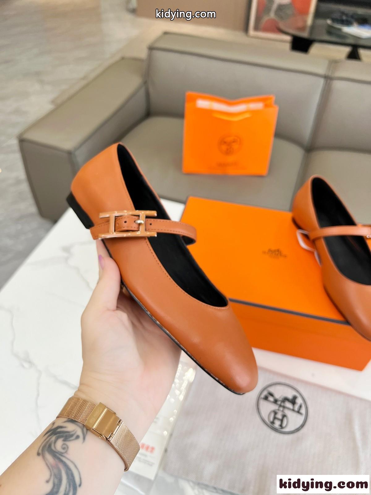 大人 かわいい ジェーン バレエシューズ エルメス パンプス コピー ブラウン-0