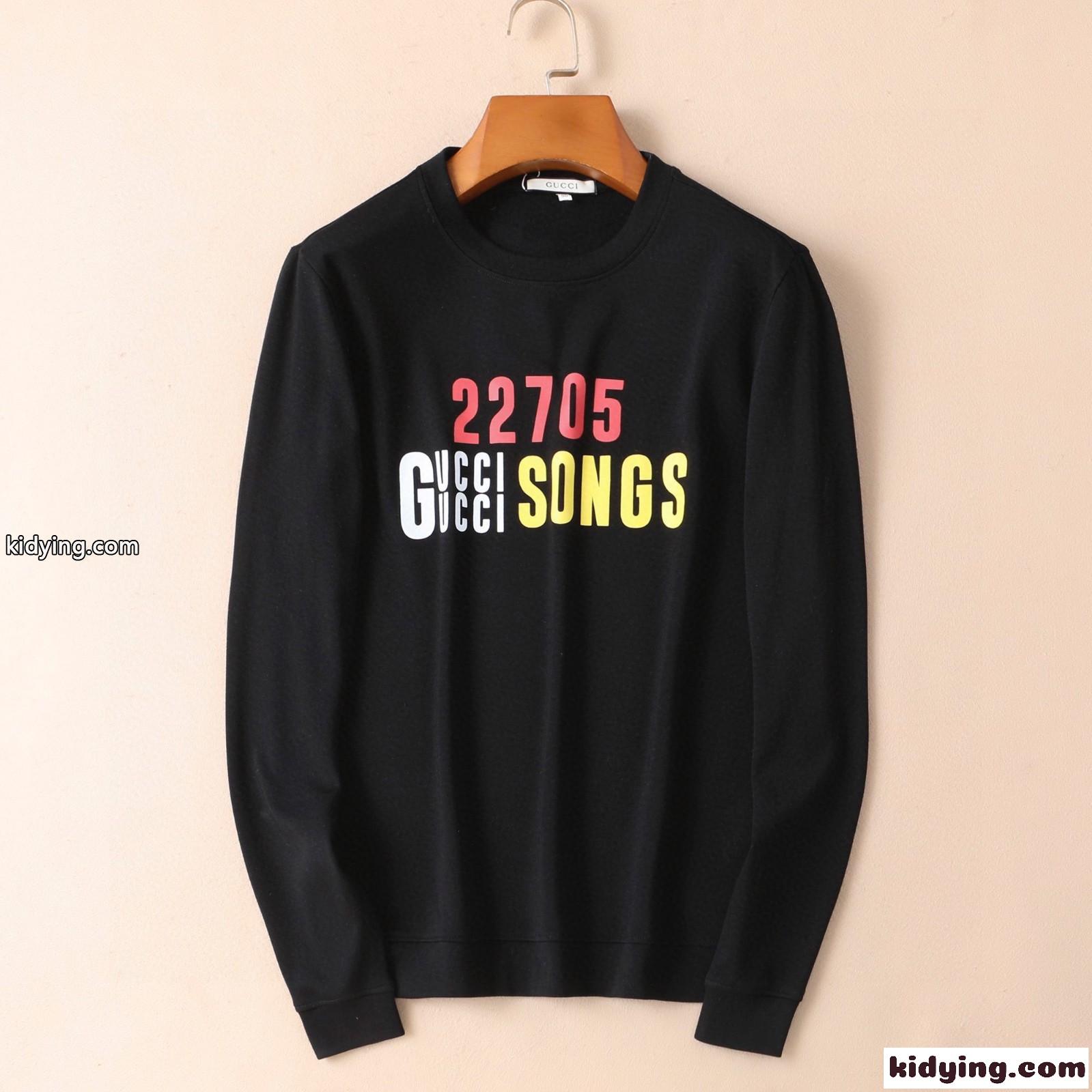 人気 プリント ラウンドネック 裏起毛 グッチ 長袖 tシャツ メンズ コピー プルオーバー ホワイト ブラック ブルー-1