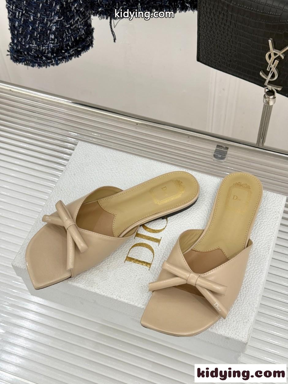 洗練された Dior Bow スライド クリスチャン・ディオール サンダル コピー ベージュ-1