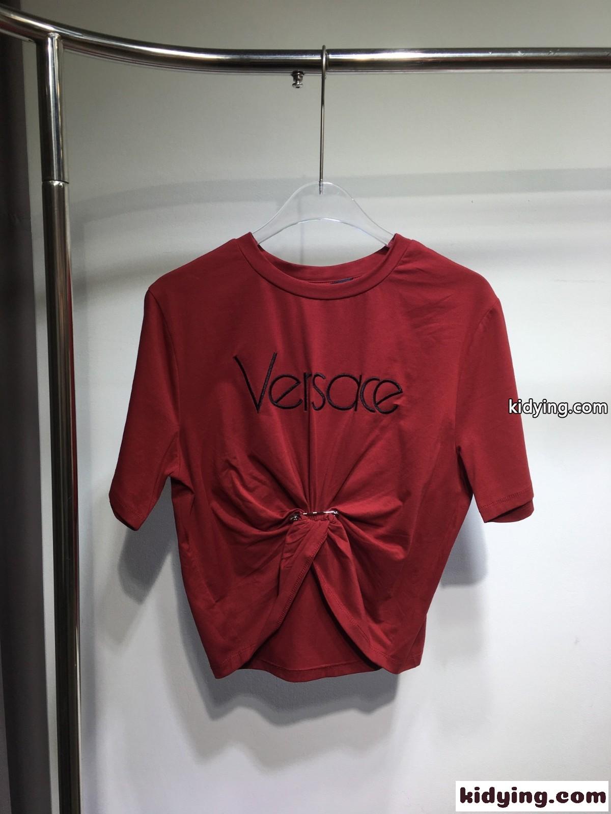 セーフティー ピン ロゴ 半袖Tシャツ ヴェルサーチェ Tシャツ コピー ワイン-0