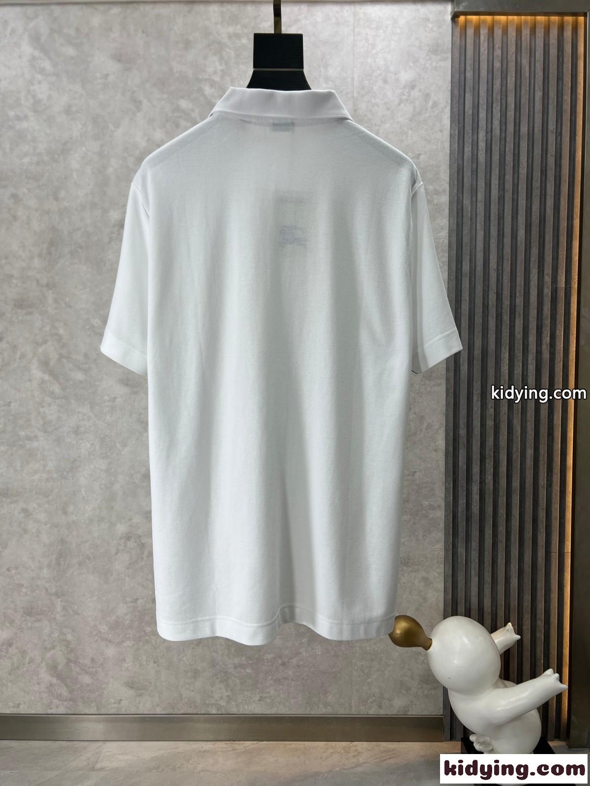 シンプル 刺繍入り コットンピケ ポロシャツ バーバリー 半袖Tシャツ コピー ホワイト-1