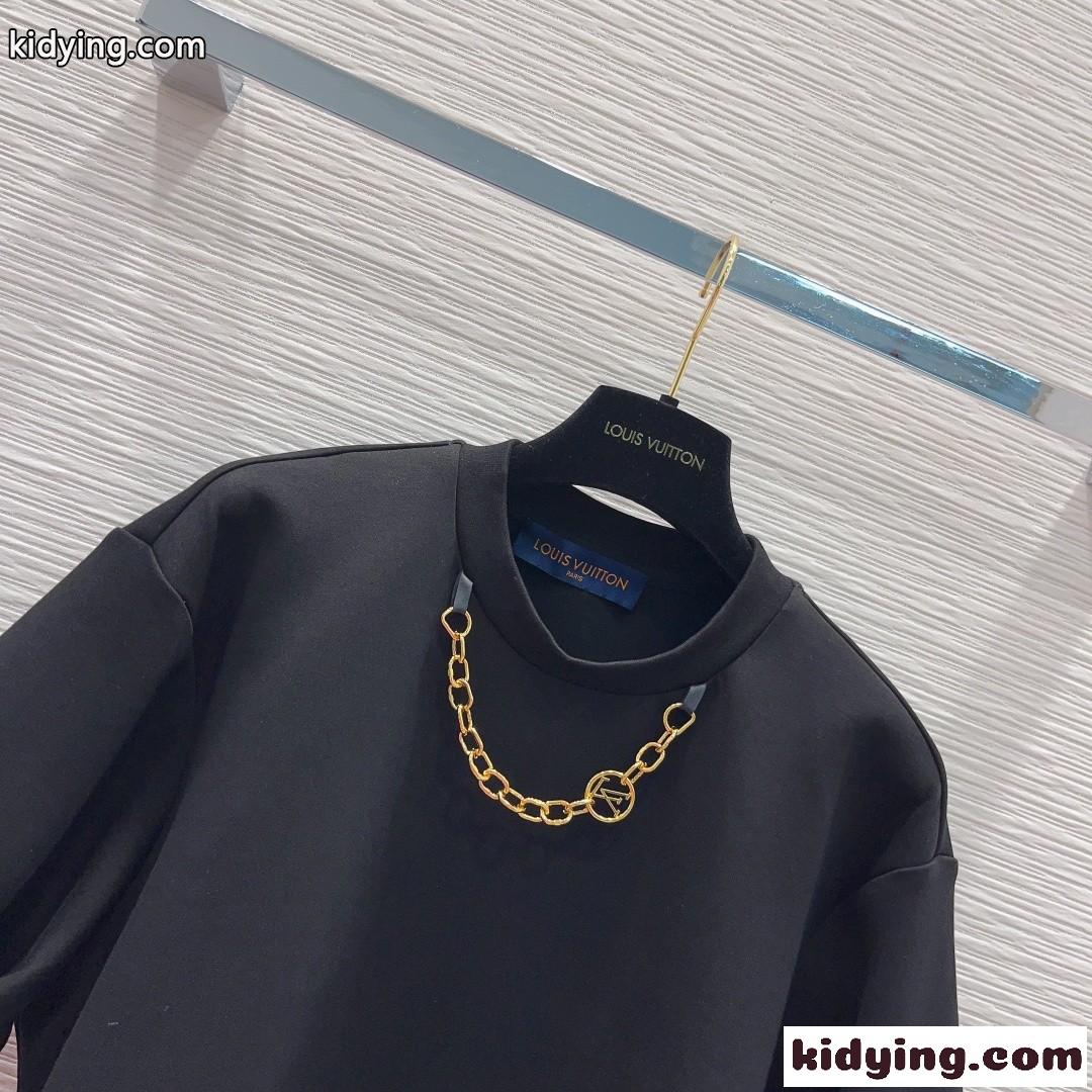 ジャイアントスナップボタンクロップトップ ルイ・ヴィトン Tシャツ コピー 半袖 ブラック-1