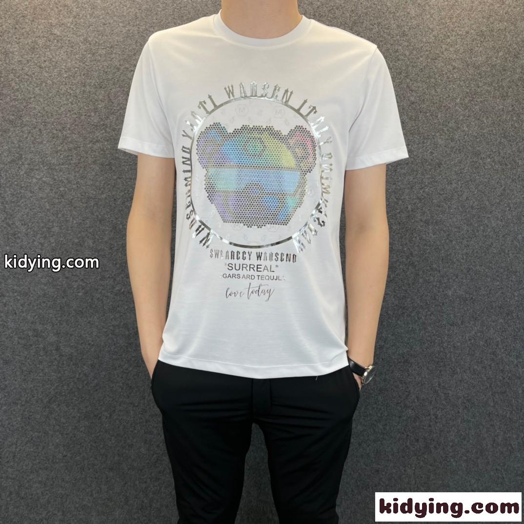快適 着心地いい クルーネック 柔らかい お洒落 カジュアル フィリッププレイン 半袖Tシャツ コピー ホワイト ブラック-2