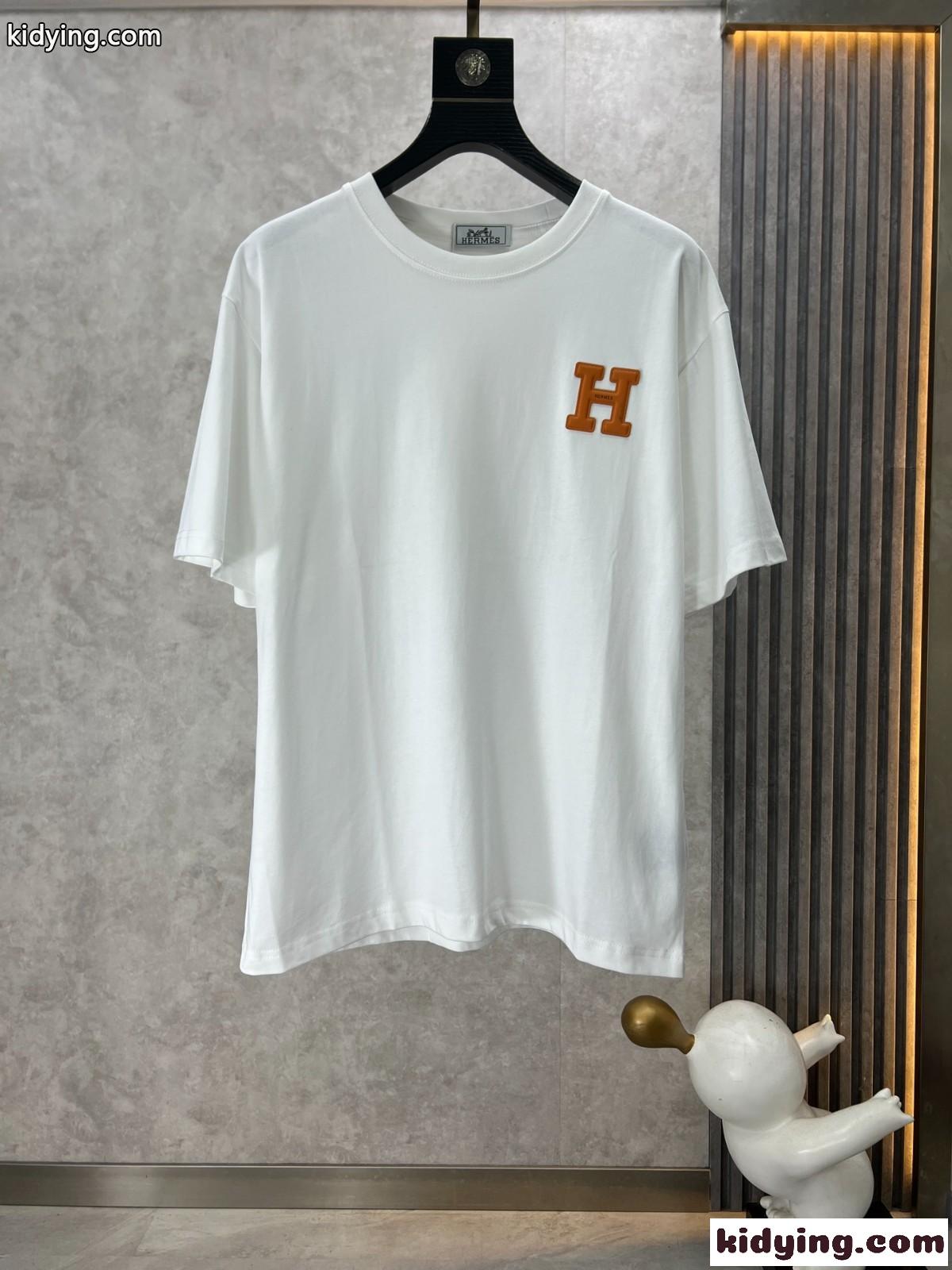 シンプル Hパッチ エルメス Tシャツ コピー クルーネック 半袖Tシャツ ホワイト-0