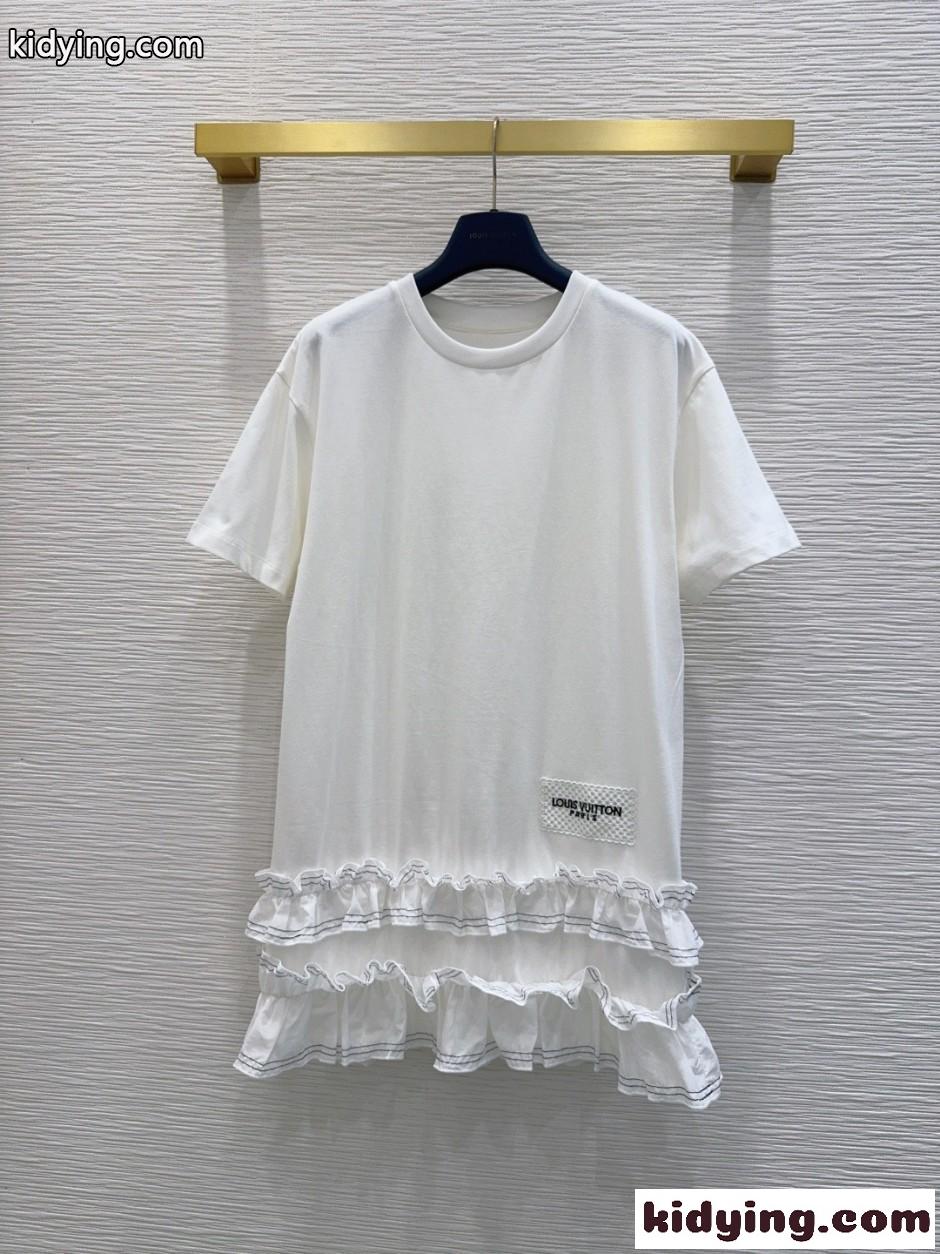 ラッフルトリム Tシャツドレス ルイ・ヴィトン ワンピース コピー ホワイト-0