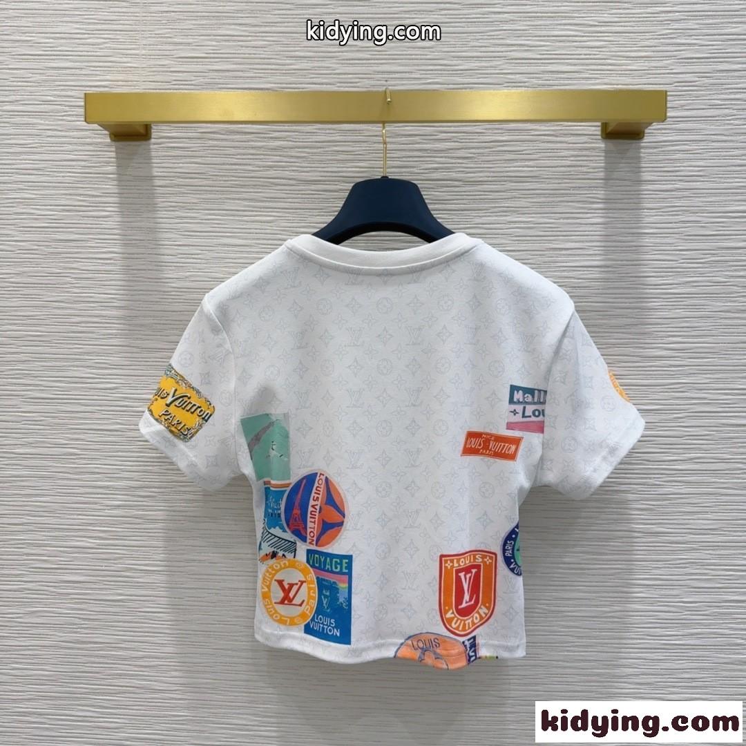 マヒナ パッチプリント クロップトップ ルイ・ヴィトン 半袖Tシャツ コピー ホワイト-5
