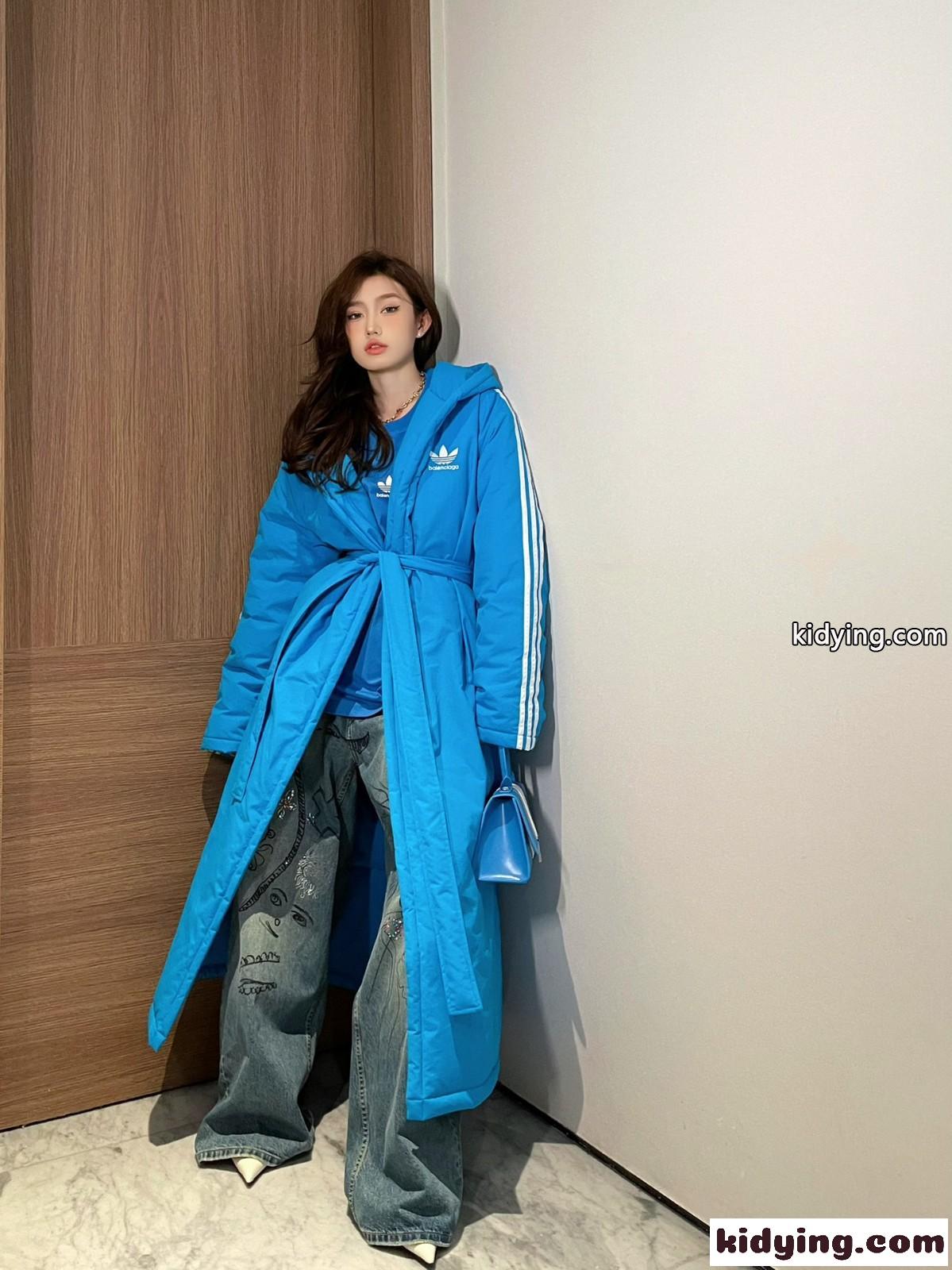 BALENCIAGA x ADIDAS 中綿入り フード付き ロング バレンシアガ ダウンジャケット コピー ブルー-4
