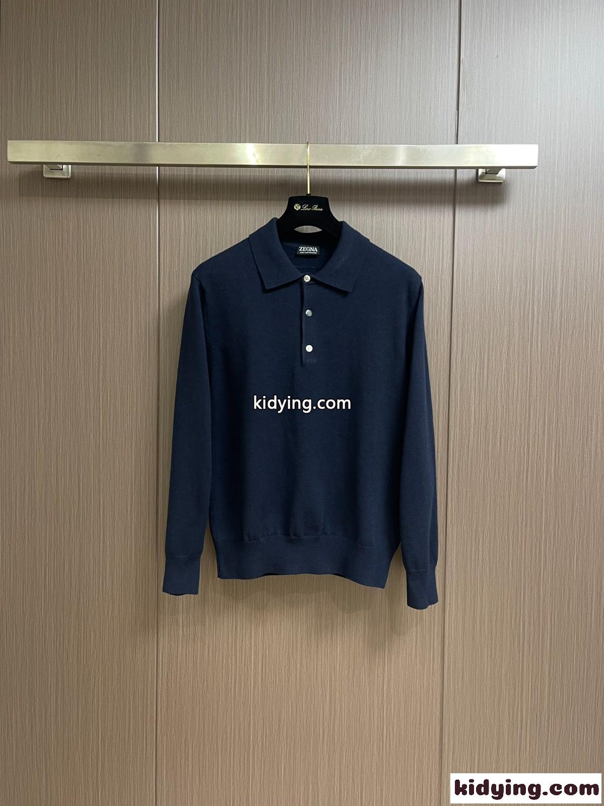 シンプル 上品 ニット ポロシャツ エルメネジルド・ゼニア Tシャツ コピー ネイビー-1