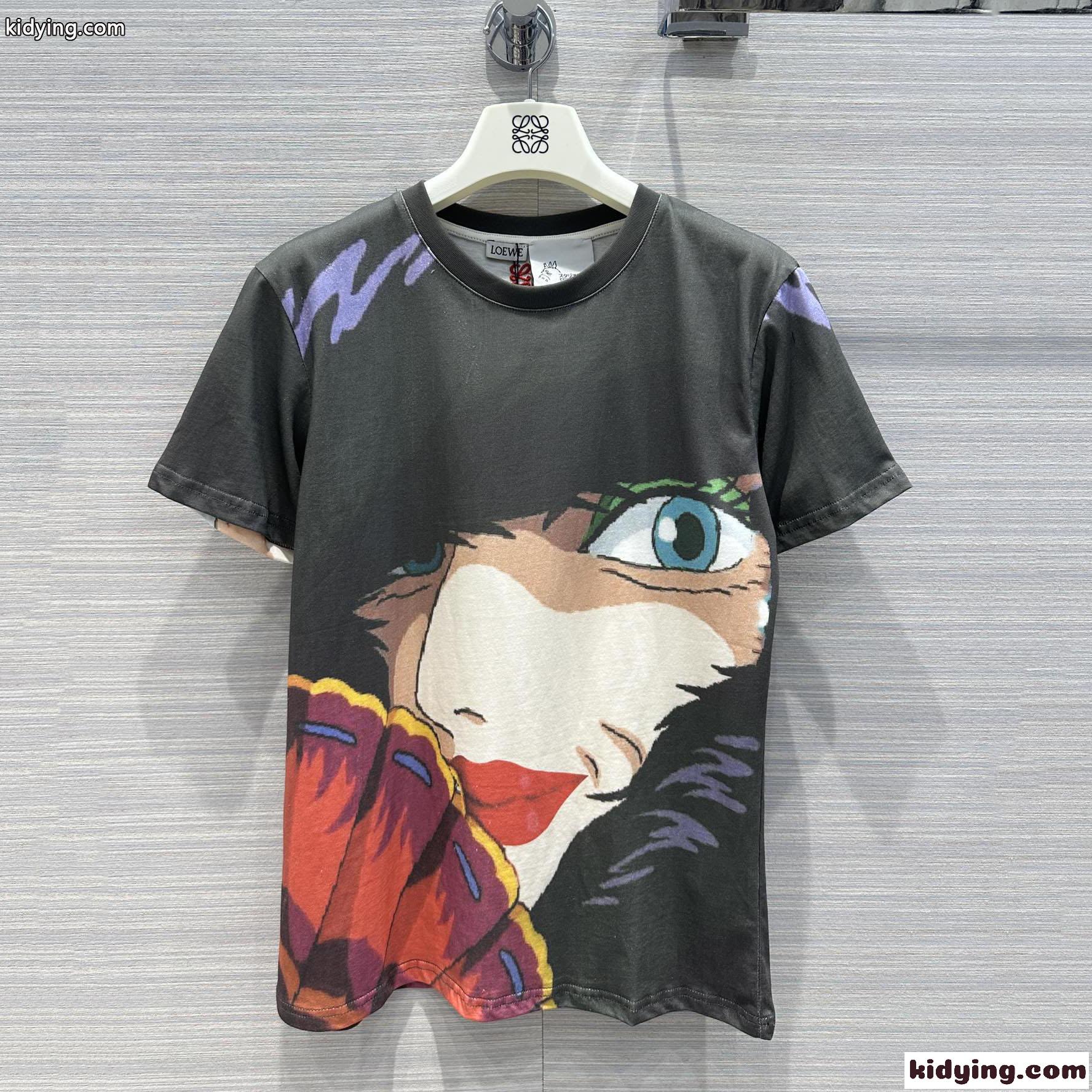 LOEWE × ハウルの動く城 クルーネック 半袖Tシャツ ロエベ Tシャツ コピー コットン-2