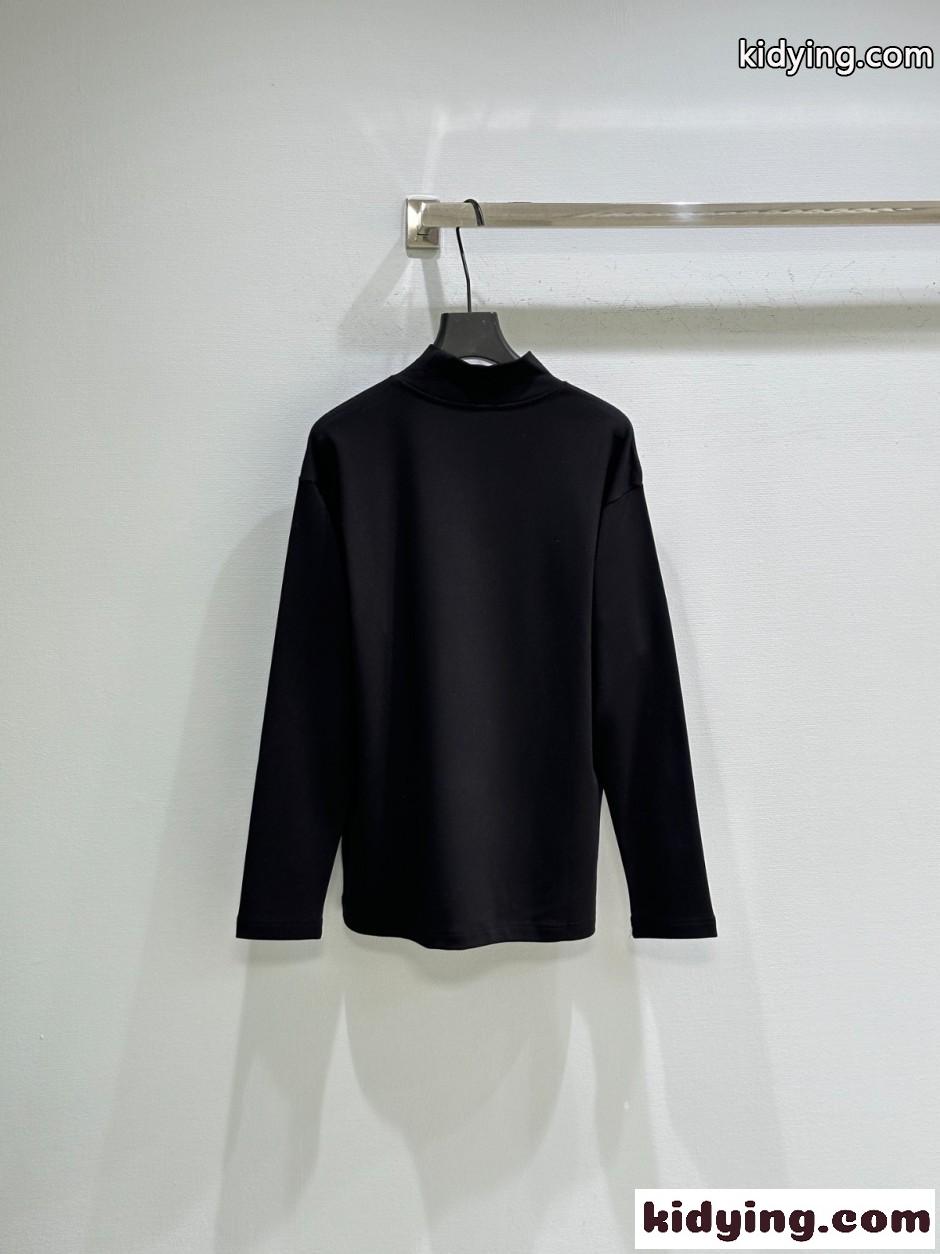 カジュアル ロゴ入り モックネック 長袖Tシャツ アレキサンダーワング Tシャツ 偽物 ブラック-3