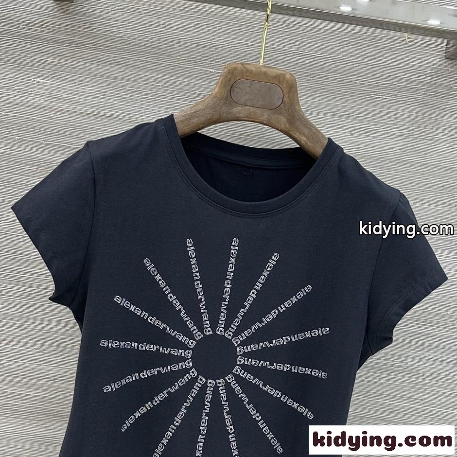 ラインストーンロゴ 半袖Tシャツ アレキサンダーワング Tシャツ コピー ブラック-1