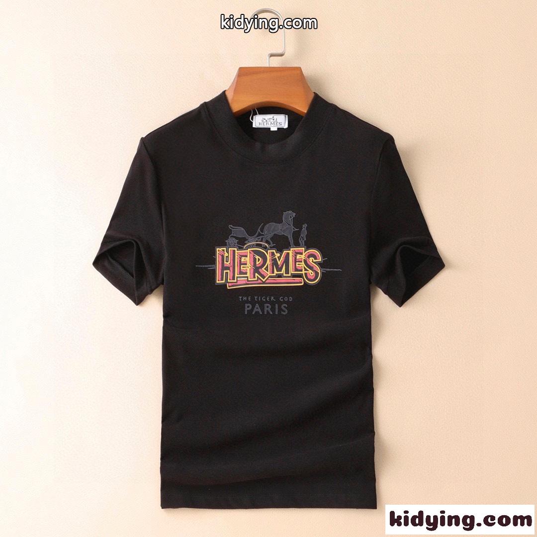 シンプル プリント エルメス tシャツ メンズ コピー プルオーバー 半袖tシャツ ホワイト ブラック着心地いい-2