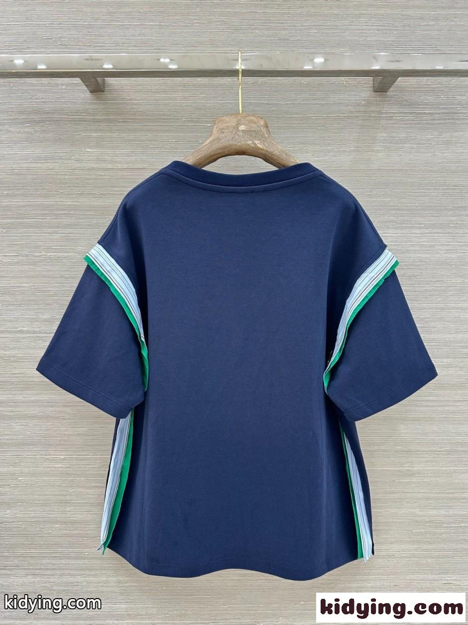 アナグラム コットンブレンド 半袖Tシャツ ロエベ Tシャツ 偽物 ネイビー-4