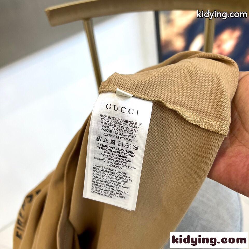 GUCCIプリント コットンジャージー Tシャツ グッチ 半袖Tシャツ コピー カーキ-4