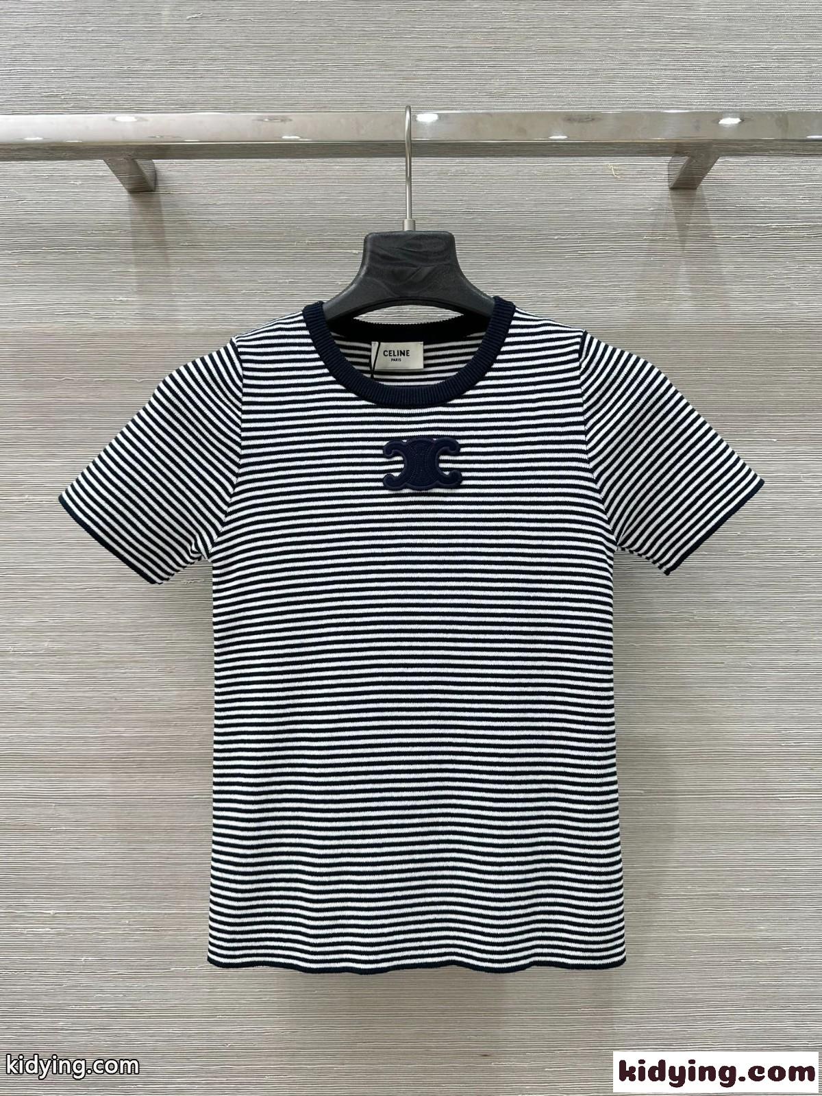 洗練された カジュアル ボーダー柄 半袖Tシャツ セリーヌ Tシャツ コピー レディース-2