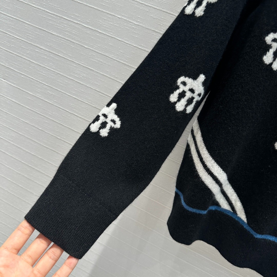 馬銜 刺繍入り ウール＆カシミヤ ニット エルメス セーター コピー ブラック-0