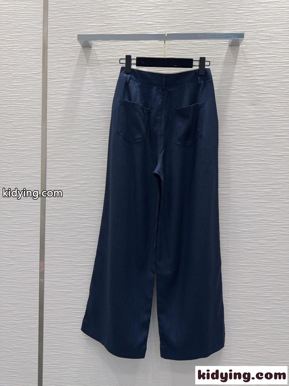 上品 カジュアル リネンパンツ シャネル パンツ コピー ネイビー-4