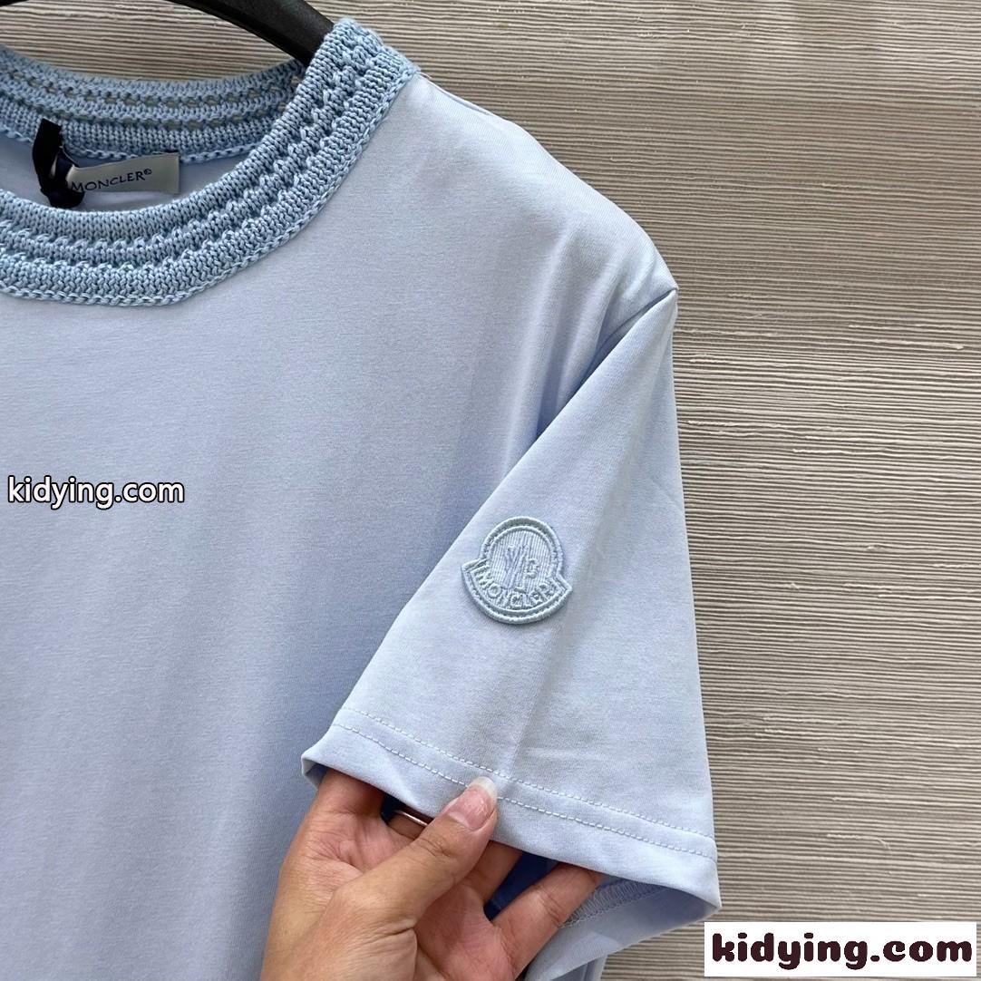 フェンミン お洒落 モンクレール Tシャツ スーパーコピー コットン 半袖Tシャツ ライトブルー-0