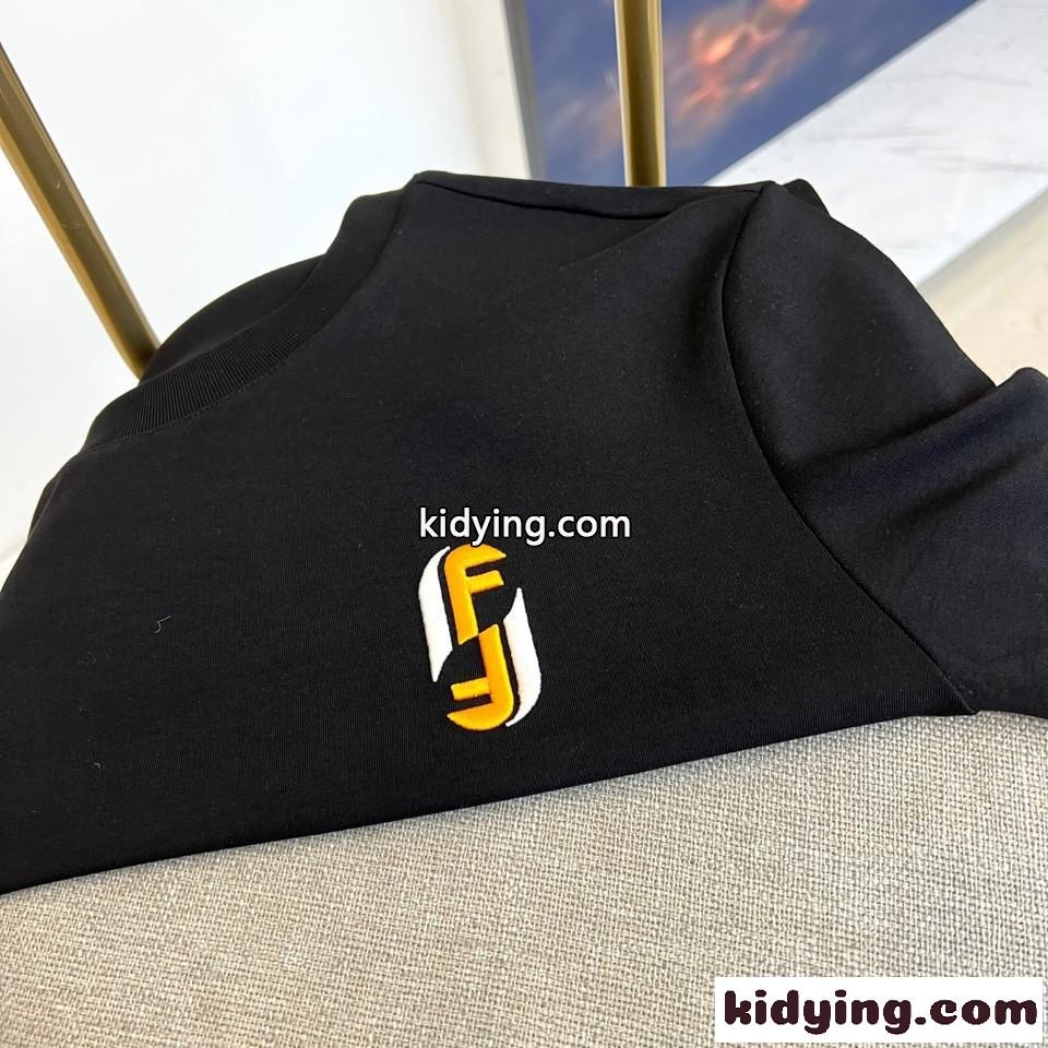 フェンディ Tシャツ 偽物 コットン 洗練された カジュアル ロゴ刺繍 長袖Tシャツ ブラック-2