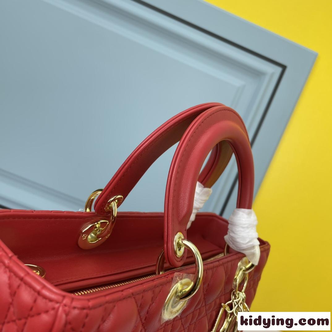 クリスチャン・ディオール スーパーコピー ラムスキン LADY DIOR ラージバッグ レッド-3