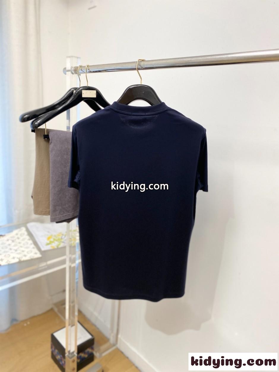 カジュアル レザーパッチ 半袖Tシャツ エルメス Tシャツ 偽物 ネイビー-4