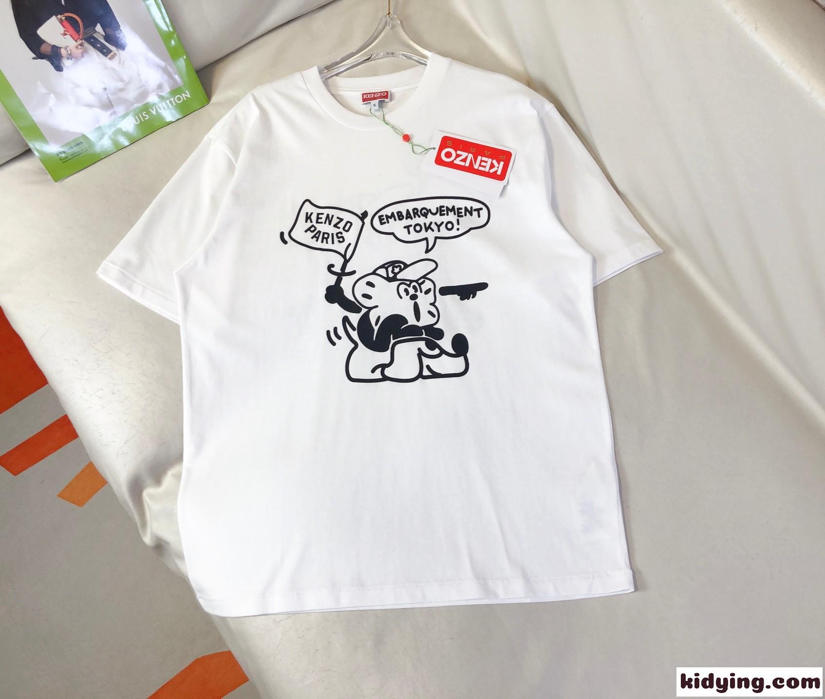 可愛い おしゃれ プリント クルーネック コットン 半袖Tシャツ ケンゾー Tシャツ コピー ホワイト-0
