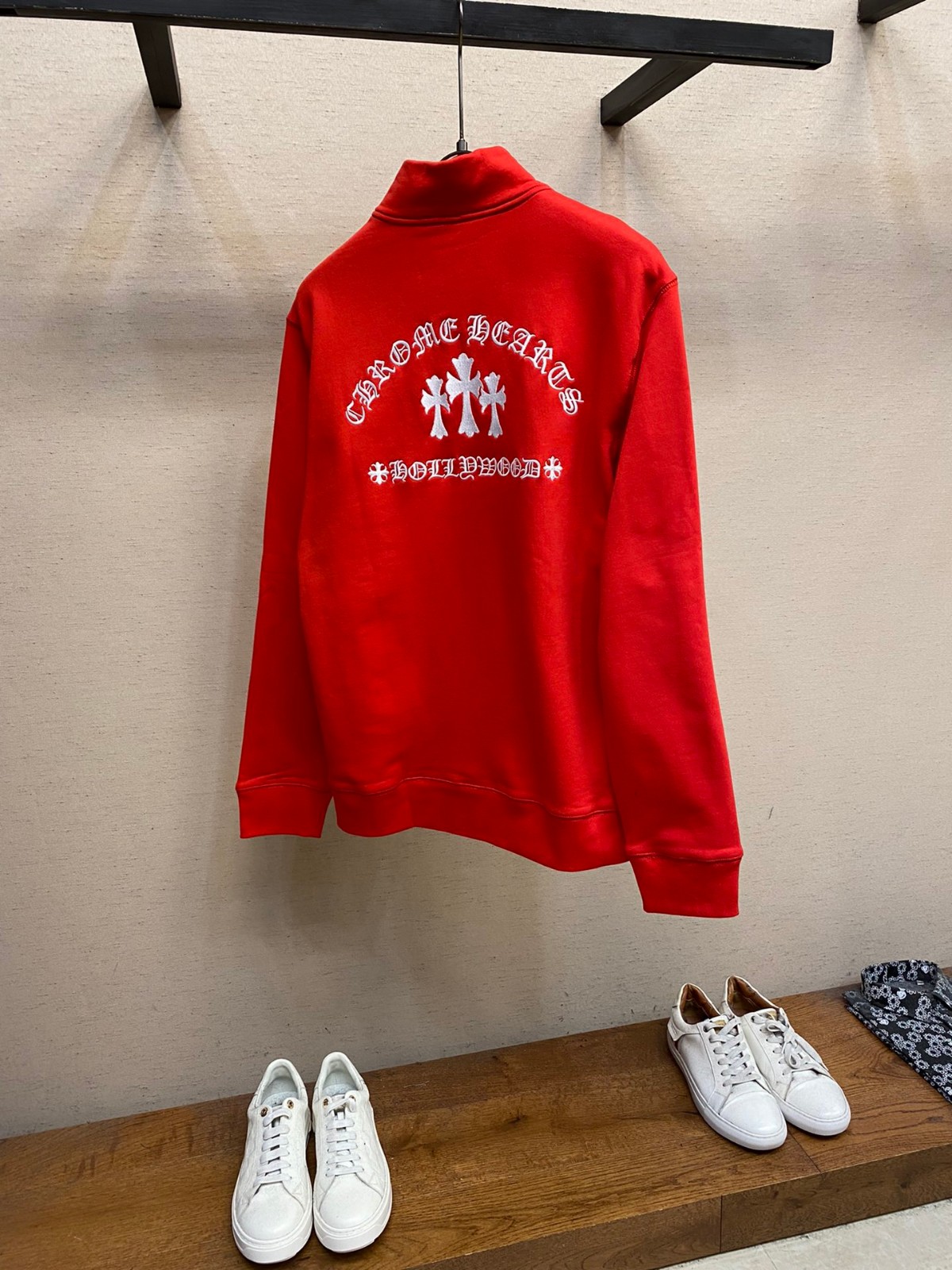 おしゃれ ハーフジップ クロムハーツ パーカー コピー ロゴ 刺繍 男女兼用 レッド-1