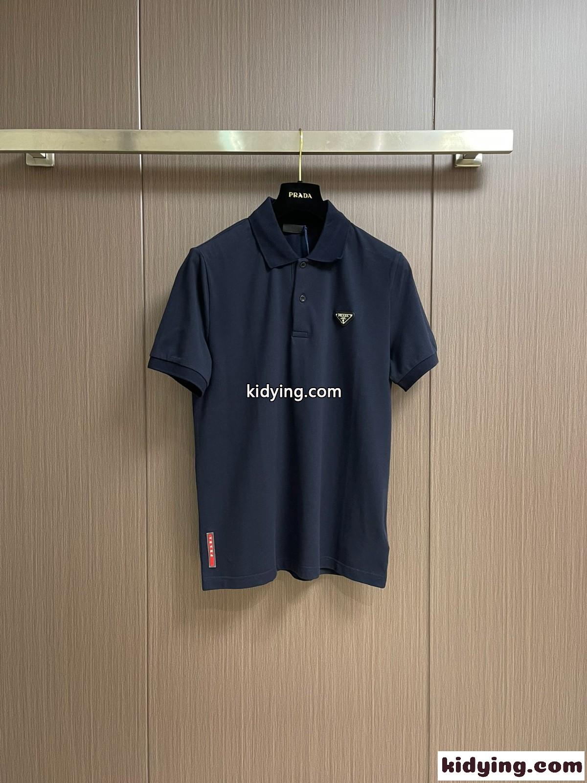 シンプル 洗練された コットンピケ ポロシャツ プラダ Tシャツ コピー ネイビー-1