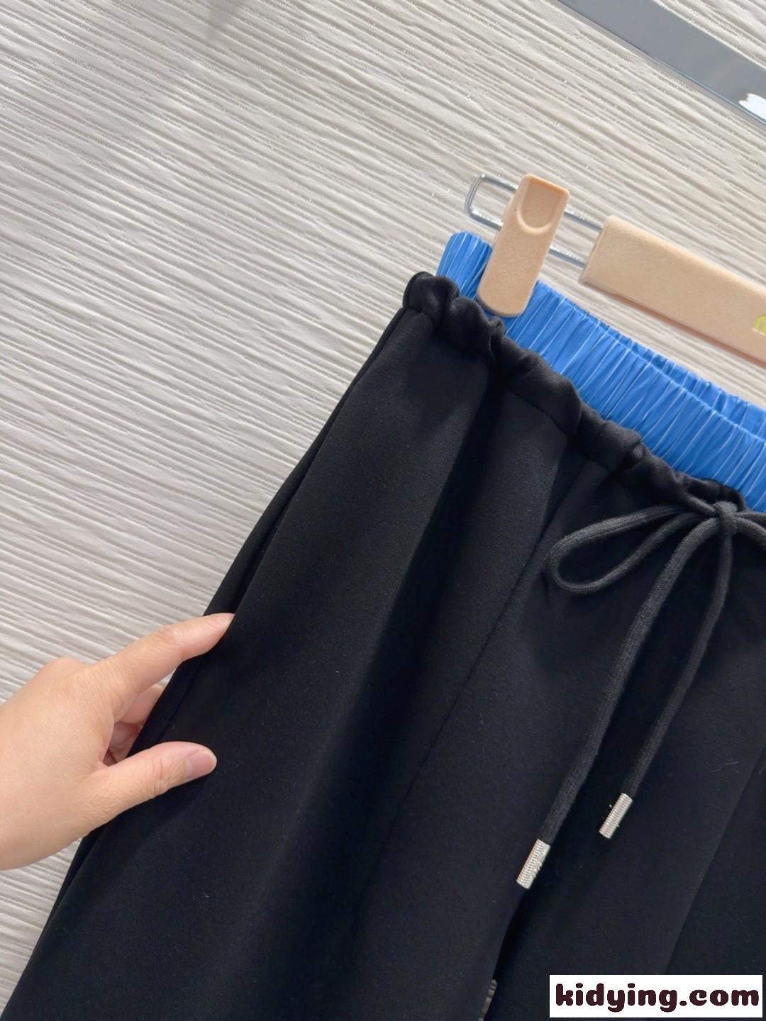 ミュウミュウ パンツ コピー おしゃれ ダブルウエスト ロングパンツ レディース ブラック-4