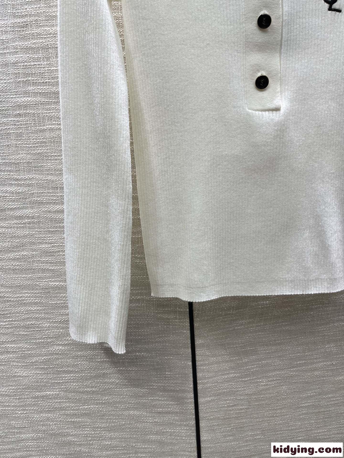 シンプル ロゴ刺繍 リブニット ポロ イヴ・サンローラン セーター コピー-2