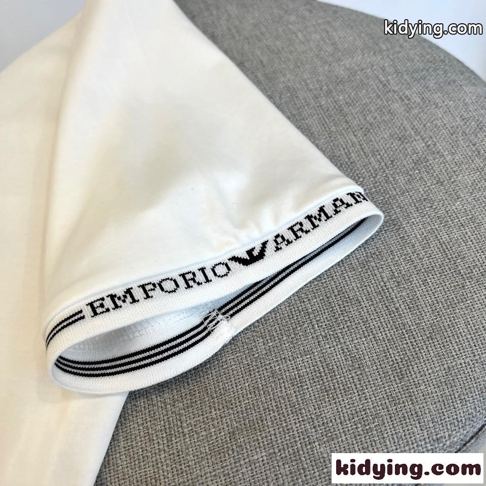 カジュアル シンプル 刺繍入り アルマーニ Tシャツ コピー 半袖Tシャツ ホワイト-1