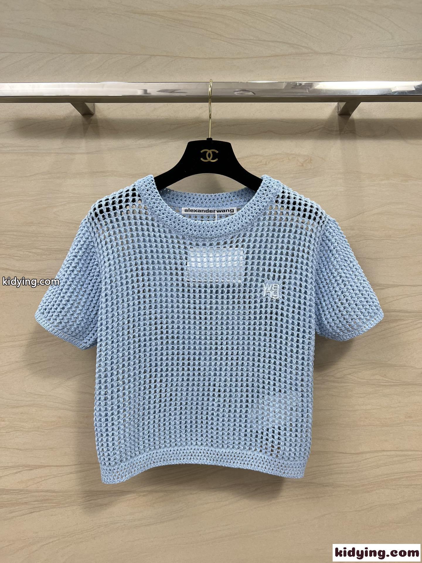 ロゴ クロシェ クロップド クルーネックtシャツ アレキサンダーワング ニット コピー ブルー-1