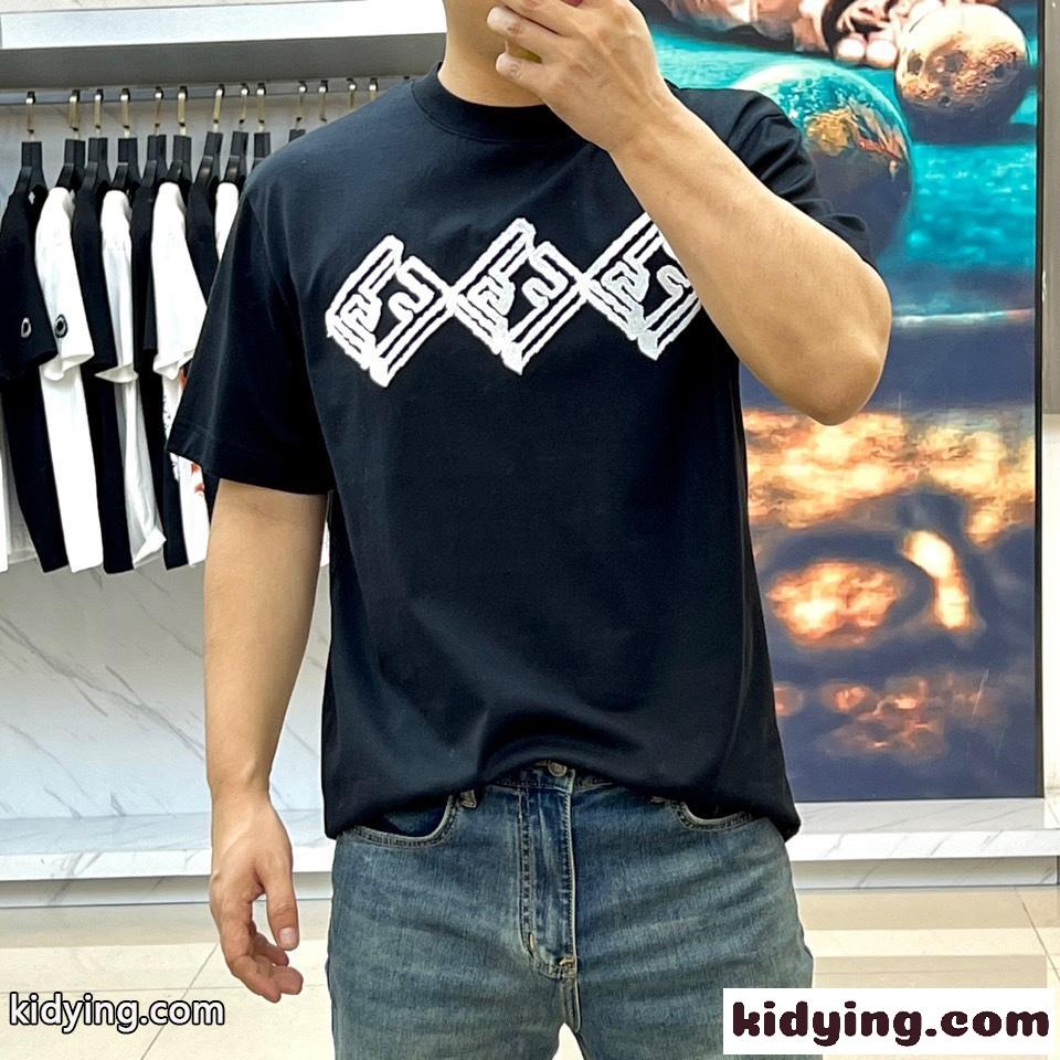 定番 ロゴ シルケットコットン フェンディ 半袖Tシャツ コピー ブラック-2