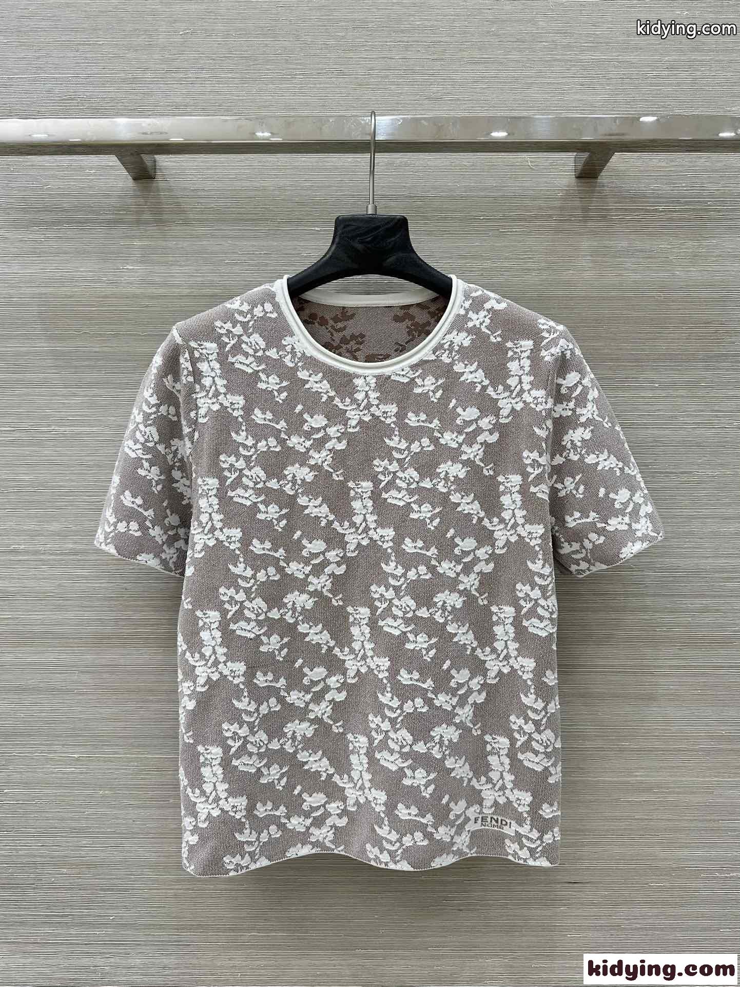 フェンディ Tシャツ コピー レディース ジャガード フローラルモチーフ 半袖 トップス-2