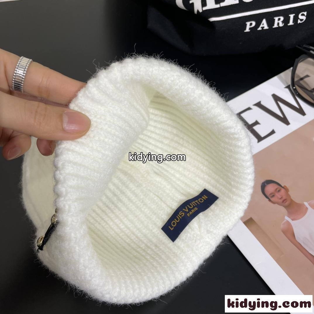 ビーニー・LV ニットキャップ ルイヴィトン 帽子 偽物 定番 合わせやすい ホワイト-1