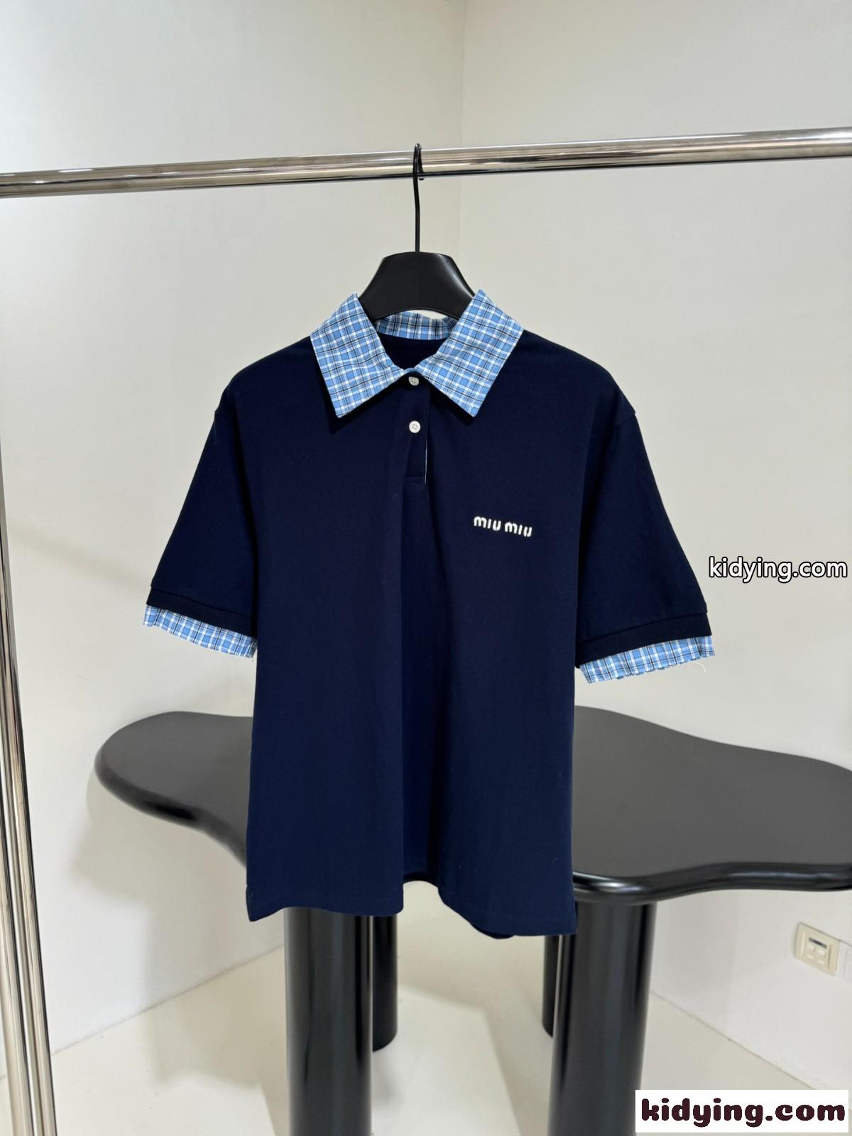 ピケxポプリン ポロシャツ ミュウミュウ Tシャツ コピー ショートスリーブ-2