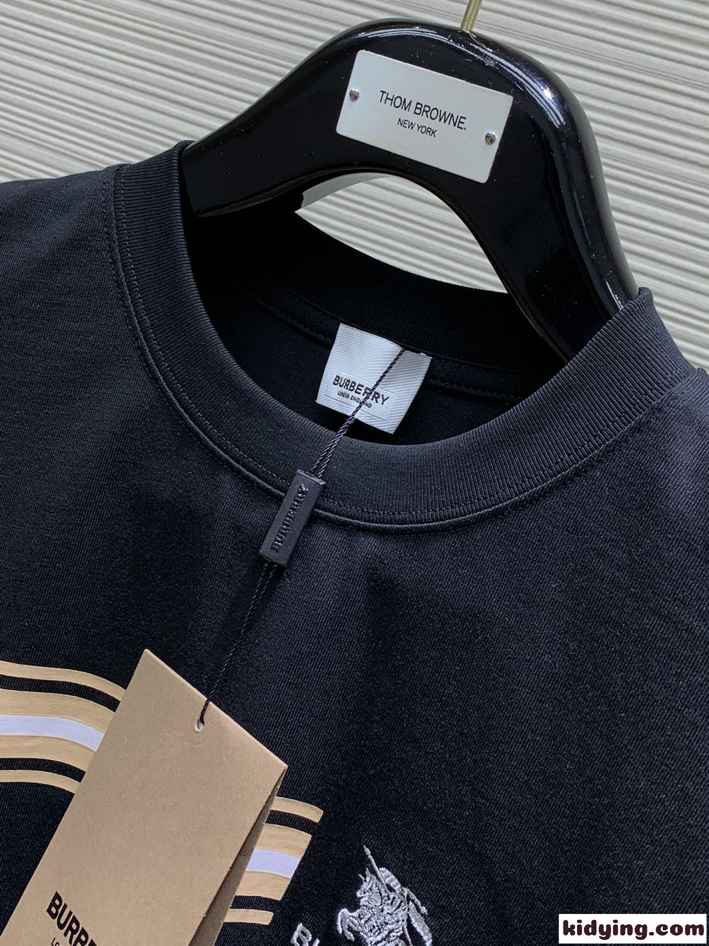 おしゃれ ストライプ コットンTシャツ バーバリー Tシャツ コピー 半袖 トップス ブラック-1