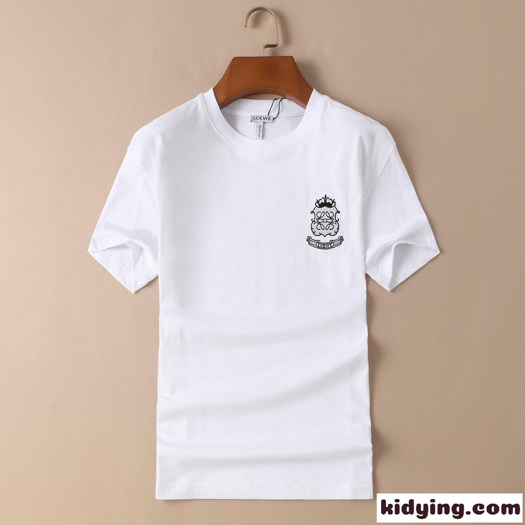 おしゃれ プリント ラウンドネック ロエベ  半袖tシャツ コピー  着心地いい メンズ カジュアル ホワイト ブラック-3