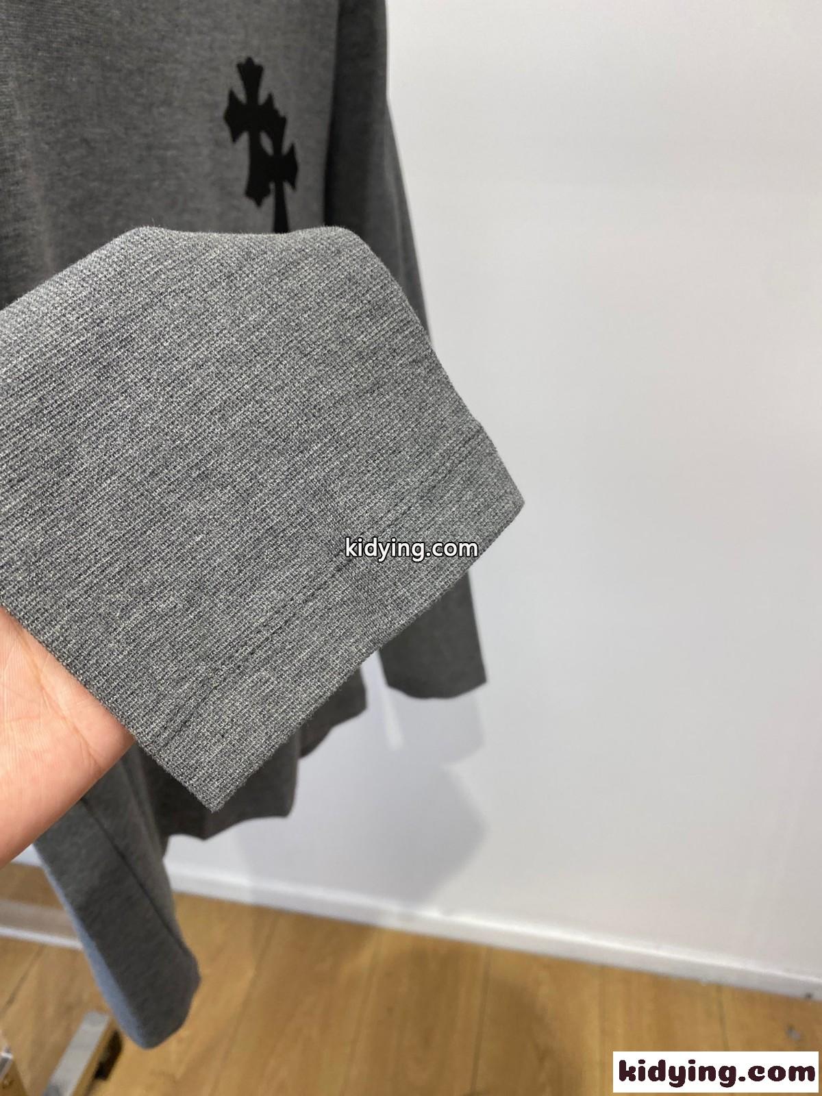 シンプル クロスロゴ クルーネック クロムハーツ Tシャツ コピー 長袖Tシャツ グレー-2